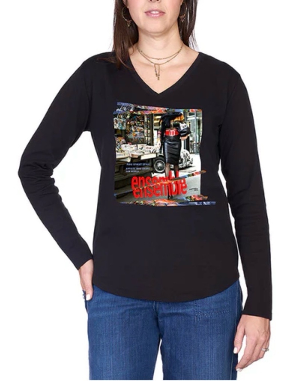 NWOT Suzi Roher V neck The Victoria Paris street style long sleeve black XS